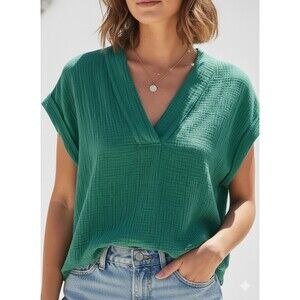 Xirena Women Avery Top Green Gauze Cotton Size Medium Oversized Boxy